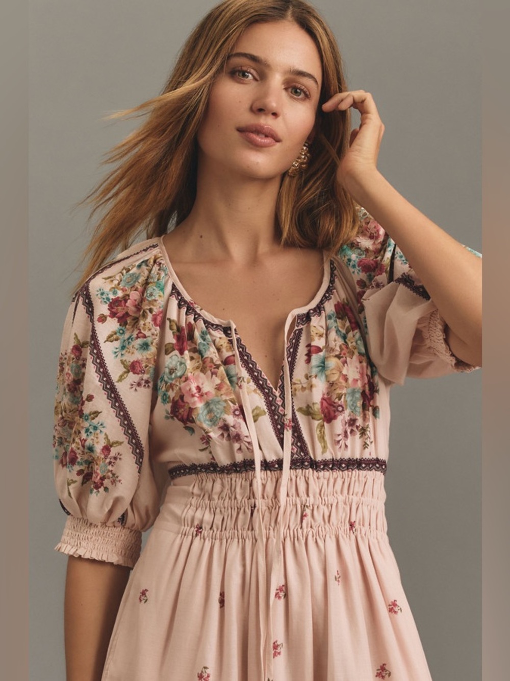 Anthropologie Somerset Puff Sleeve Maxi Dress Size Small Pink Floral Sundress - Picture 3 of 13